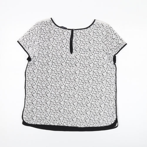 Lands' End Womens Black Floral Nylon Basic T-Shirt Size 14 Round Neck