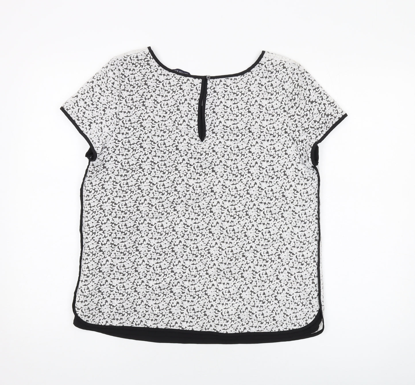 Lands' End Womens Black Floral Nylon Basic T-Shirt Size 14 Round Neck