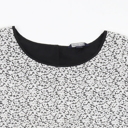 Lands' End Womens Black Floral Nylon Basic T-Shirt Size 14 Round Neck