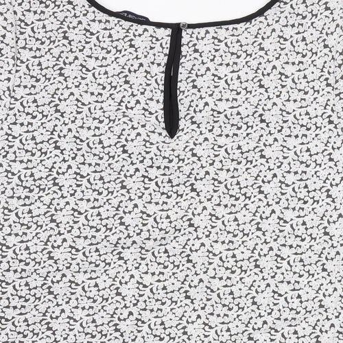 Lands' End Womens Black Floral Nylon Basic T-Shirt Size 14 Round Neck