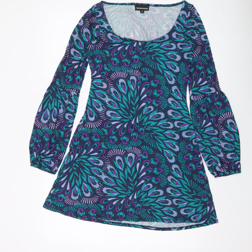 Monsoon Womens Multicoloured Geometric Viscose Mini Size 12 Round Neck Pullover