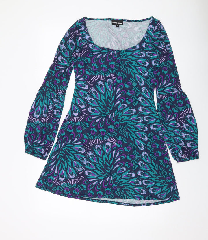 Monsoon Womens Multicoloured Geometric Viscose Mini Size 12 Round Neck Pullover