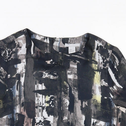 H&M Womens Grey Geometric Polyester Basic T-Shirt Size 10 Round Neck