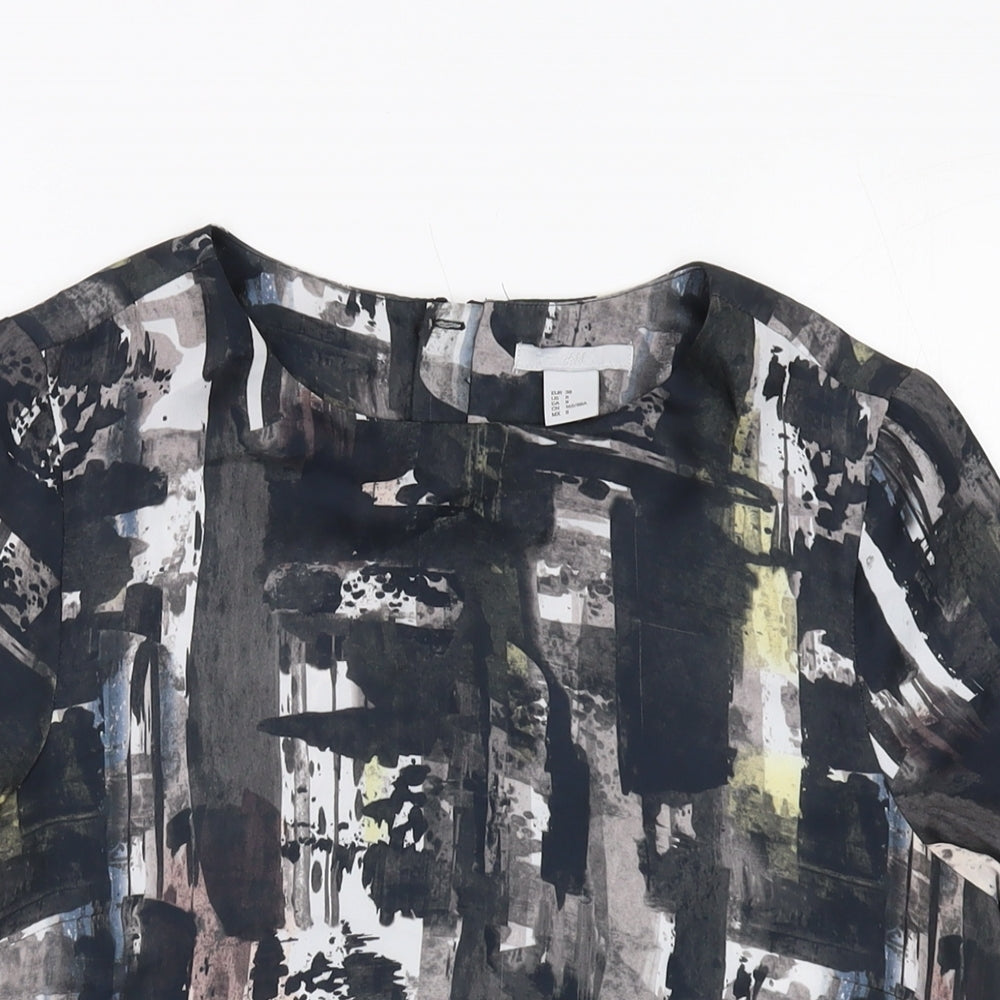 H&M Womens Grey Geometric Polyester Basic T-Shirt Size 10 Round Neck