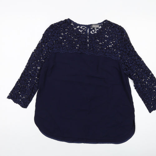 Phase Eight Womens Blue Polyester Basic Blouse Size 10 Round Neck