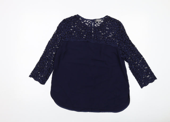 Phase Eight Womens Blue Polyester Basic Blouse Size 10 Round Neck