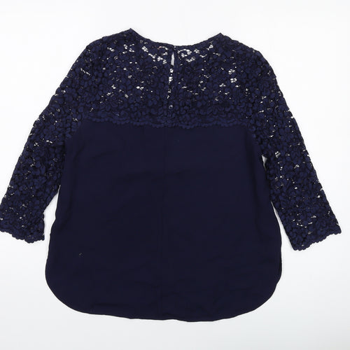 Phase Eight Womens Blue Polyester Basic Blouse Size 10 Round Neck
