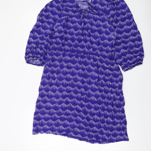 NEXT Womens Blue Geometric Viscose A-Line Size 12 V-Neck Tie