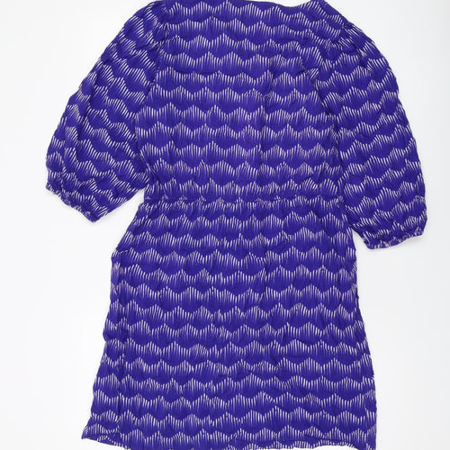 NEXT Womens Blue Geometric Viscose A-Line Size 12 V-Neck Tie