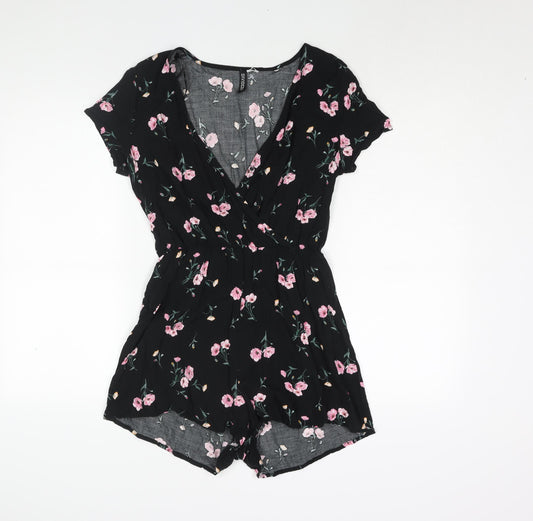 Divided by H&M Womens Black Floral Viscose Playsuit One-Piece Size 10 L3 in Pullover