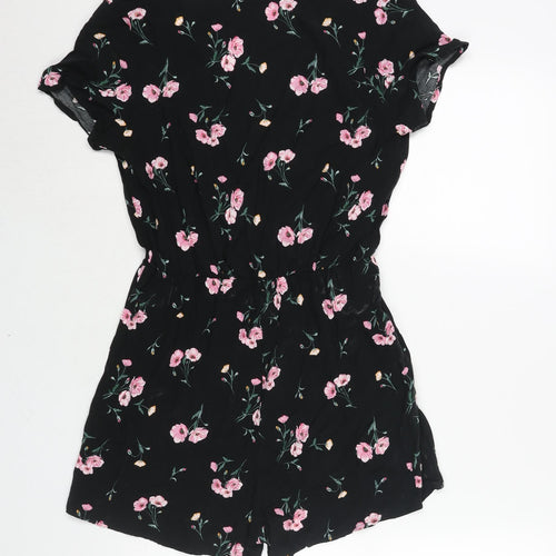 Divided by H&M Womens Black Floral Viscose Playsuit One-Piece Size 10 L3 in Pullover