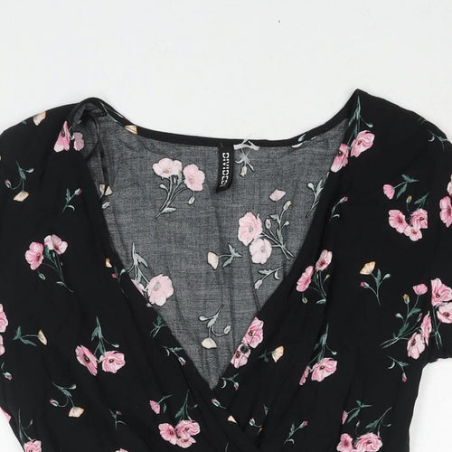 Divided by H&M Womens Black Floral Viscose Playsuit One-Piece Size 10 L3 in Pullover