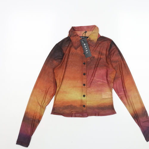 Motel Womens Multicoloured Polyester Basic Button-Up Size XS Collared - Sunset Ombre Semi Sheer