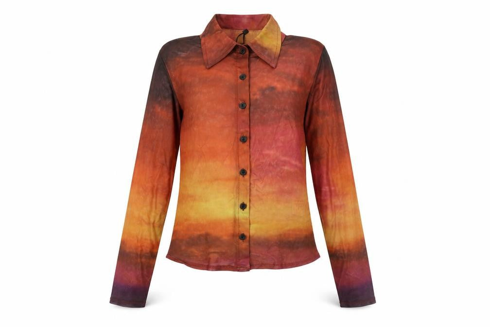 Motel Rocks Womens Multicoloured Polyester Basic Button-Up Size XS Collared - Sunset Ombre Semi Sheer
