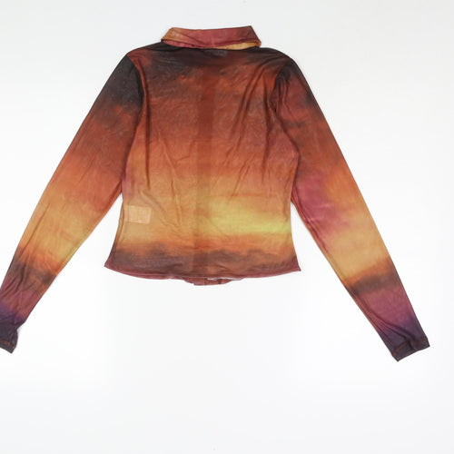 Motel Womens Multicoloured Polyester Basic Button-Up Size XS Collared - Sunset Ombre Semi Sheer