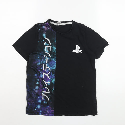 PlayStation Boys Black Cotton Basic T-Shirt Size 11-12 Years Crew Neck Pullover - Logo Text Print