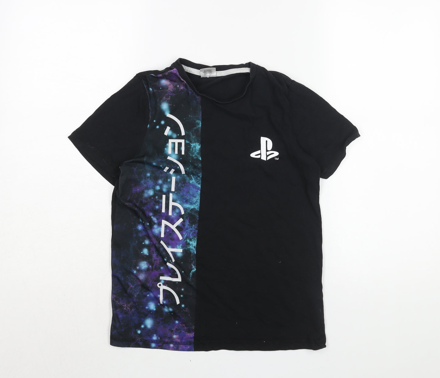 PlayStation Boys Black Cotton Basic T-Shirt Size 11-12 Years Crew Neck Pullover - Logo Text Print