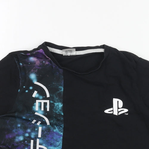 PlayStation Boys Black Cotton Basic T-Shirt Size 11-12 Years Crew Neck Pullover - Logo Text Print