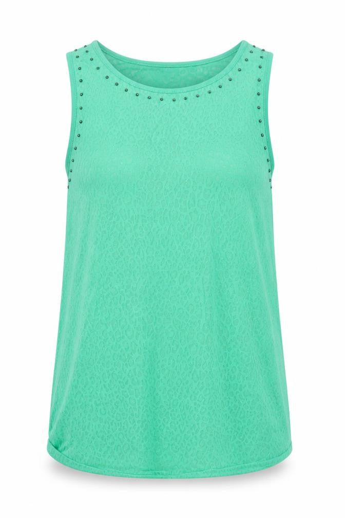 CPM Womens Green Animal Print Cotton Camisole Blouse Size 14 Round Neck - Rhinestone Detail Semi Sheer Leopard