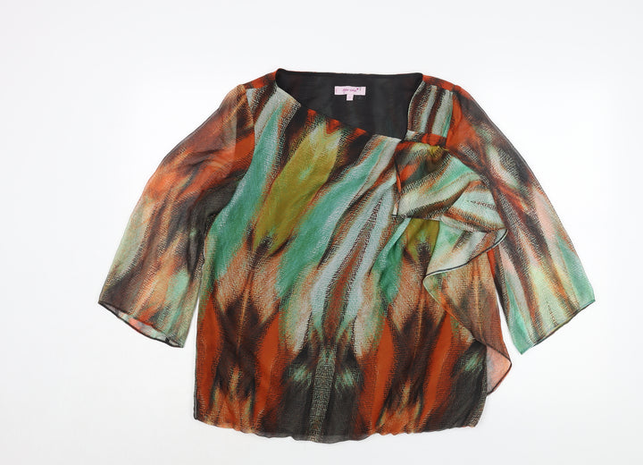 Per Una Womens Multicoloured Geometric Polyester Basic Blouse Size 12 Round Neck - Waterfall Frill