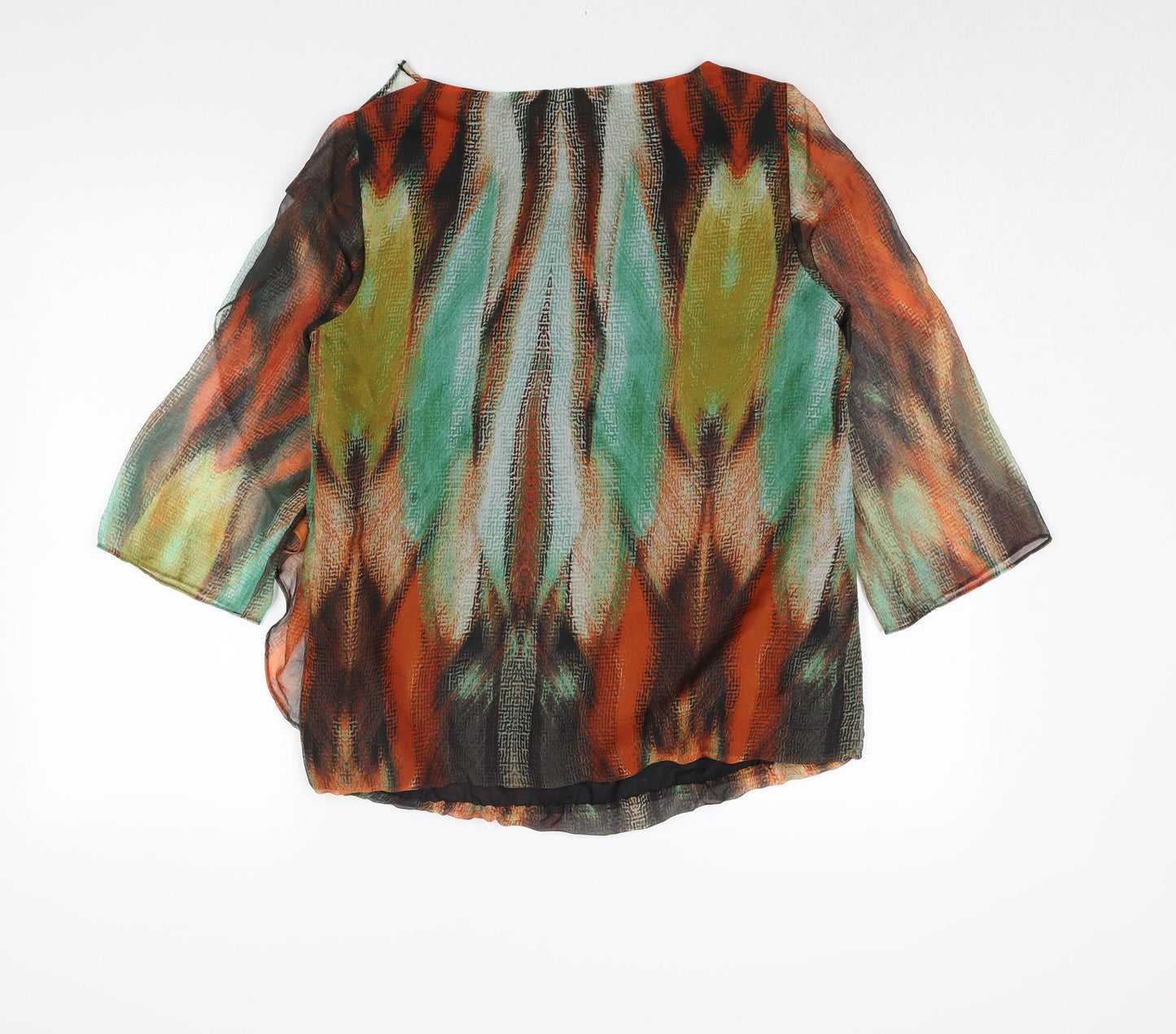 Per Una Womens Multicoloured Geometric Polyester Basic Blouse Size 12 Round Neck - Waterfall Frill