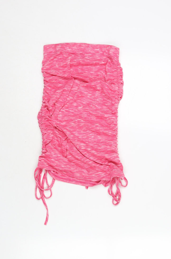 Missy Empire Womens Pink Polyester Bandage Skirt Size 8 - Adjustable Hem Drawstring Rouched