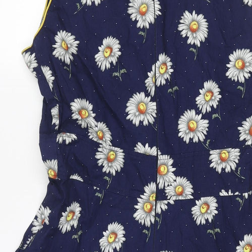 Trollied Dolly Womens Blue Floral Polyester A-Line Size L Round Neck Zip - Bow