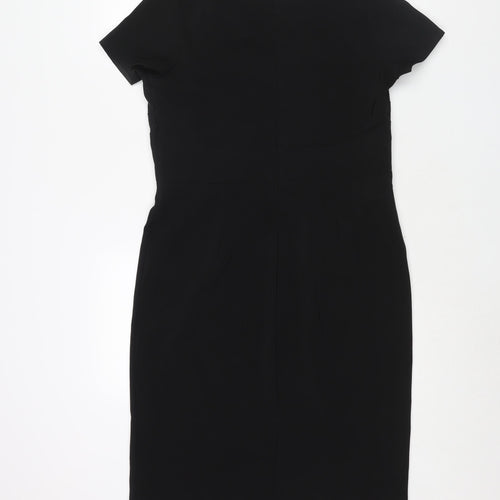 David Emmanuel Womens Black Polyester Shift Size 12 Round Neck Zip - Floral Panel Print