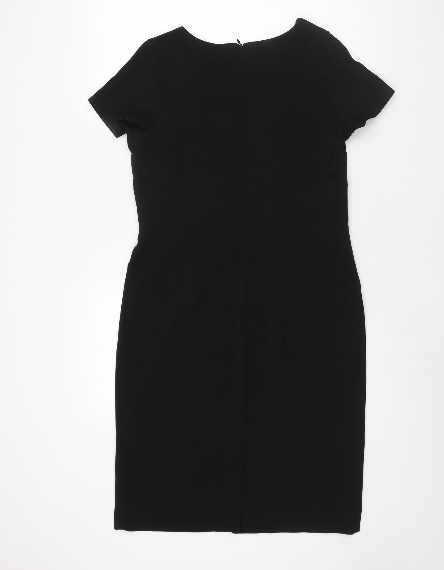 David Emmanuel Womens Black Polyester Shift Size 12 Round Neck Zip - Floral Panel Print