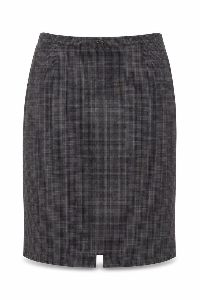 Bonmarché Womens Grey Check Polyester Straight & Pencil Skirt Size 14 - Belt Buckle Detail Elasticated Waist