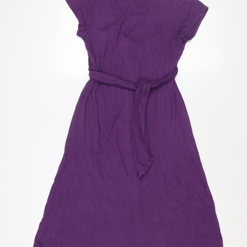 JoJo Maman Bébé Womens Purple Viscose Shift Size M Round Neck Pullover - Crossover Tie Detail