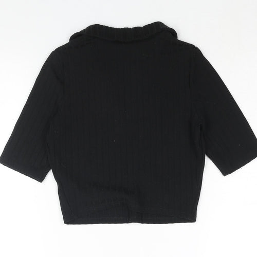 Miss Selfridge Womens Black Polyester Cropped Blouse Size 10 Collared - Ribbed