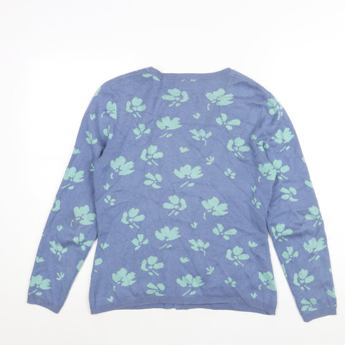 Cotswold Collections Womens Blue V-Neck Geometric Cotton Cardigan Jumper Size S - Floral Print
