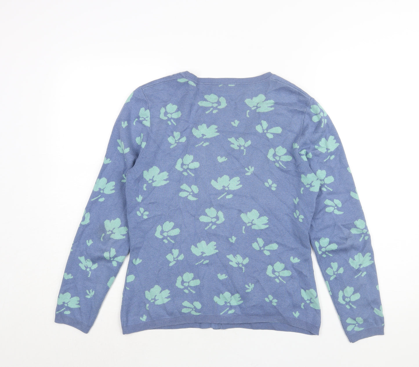 Cotswold Collections Womens Blue V-Neck Geometric Cotton Cardigan Jumper Size S - Floral Print
