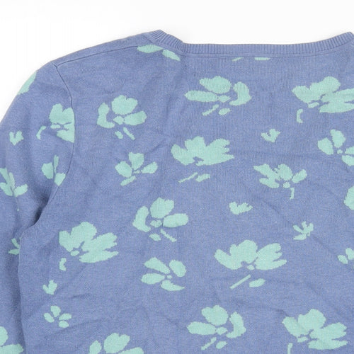 Cotswold Collections Womens Blue V-Neck Geometric Cotton Cardigan Jumper Size S - Floral Print