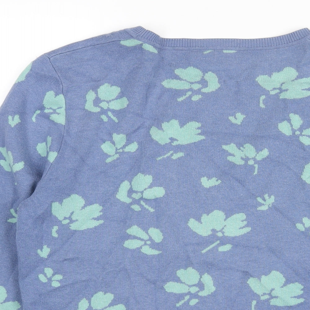 Cotswold Collections Womens Blue V-Neck Geometric Cotton Cardigan Jumper Size S - Floral Print