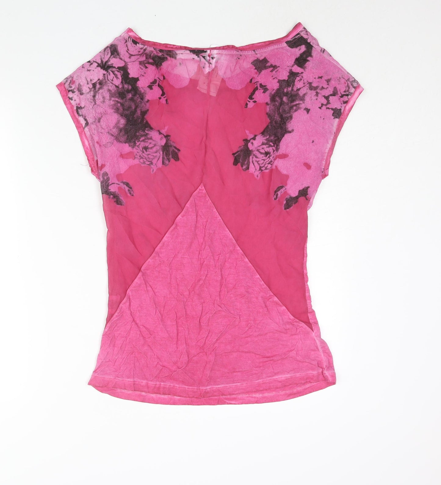 Via Delle Rose Womens Pink Polyester Basic Blouse Size S Boat Neck - Rose Print Panel Detail