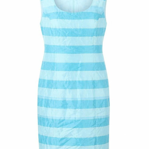 Minuet Womens Blue Striped Linen Pencil Dress Size 8 Scoop Neck Zip