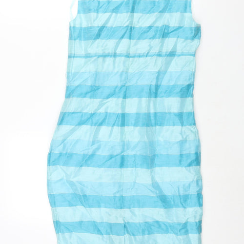 Minuet Womens Blue Striped Linen Pencil Dress Size 8 Scoop Neck Zip
