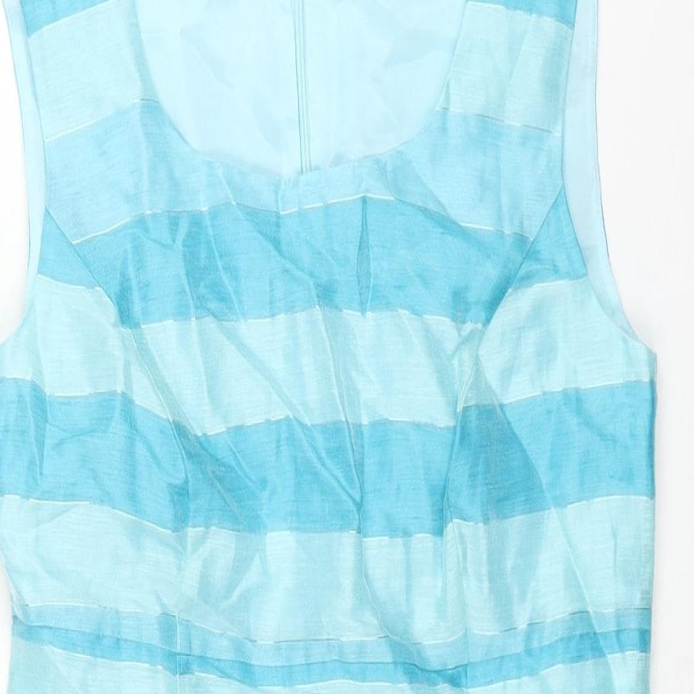 Minuet Womens Blue Striped Linen Pencil Dress Size 8 Scoop Neck Zip