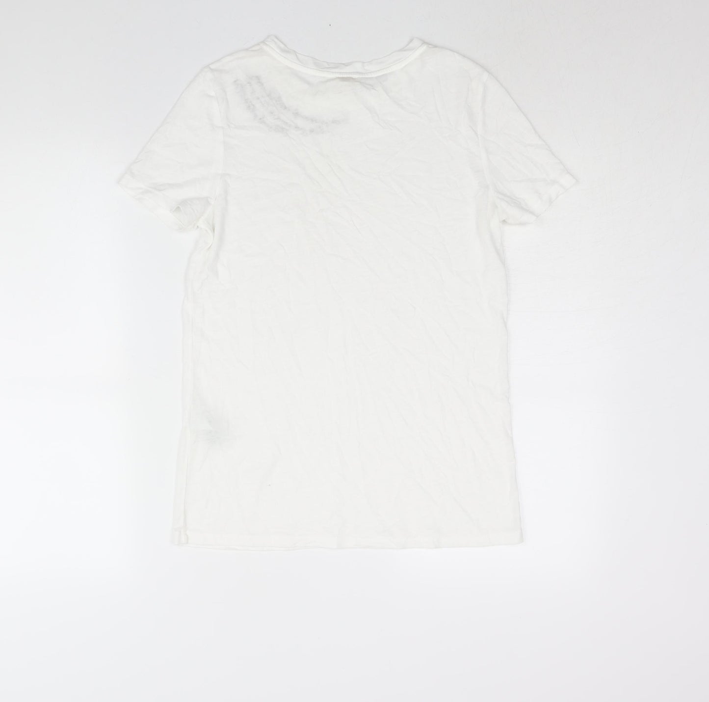 River Island Womens White Cotton Basic T-Shirt Size 6 Round Neck - Embroidered Text