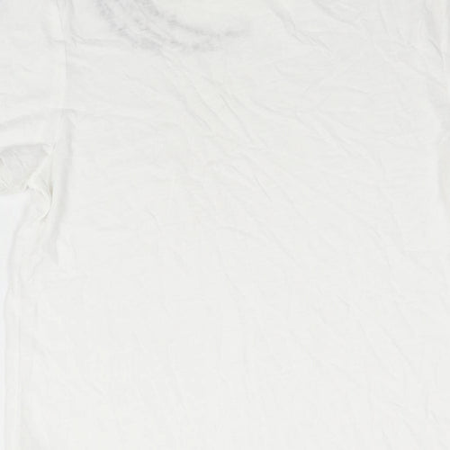 River Island Womens White Cotton Basic T-Shirt Size 6 Round Neck - Embroidered Text
