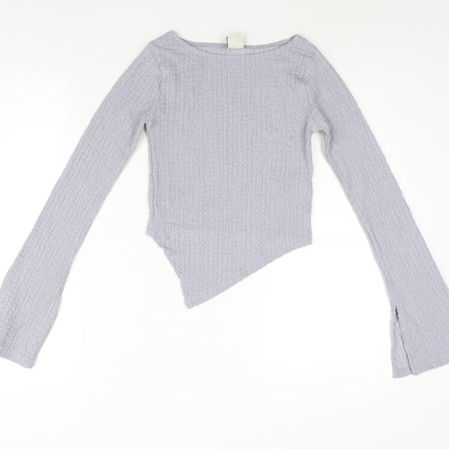 Urban Outfitters Womens Purple Polyester Basic Blouse Size XS Round Neck - Asymmetric Hem Crinkle Look Vented Cuffs