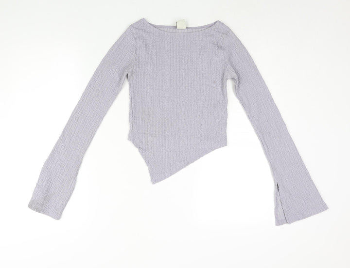 Urban Outfitters Womens Purple Polyester Basic Blouse Size XS Round Neck - Asymmetric Hem Crinkle Look Vented Cuffs