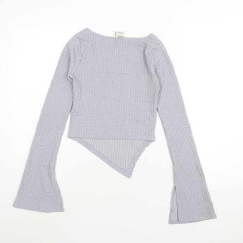 Urban Outfitters Womens Purple Polyester Basic Blouse Size XS Round Neck - Asymmetric Hem Crinkle Look Vented Cuffs