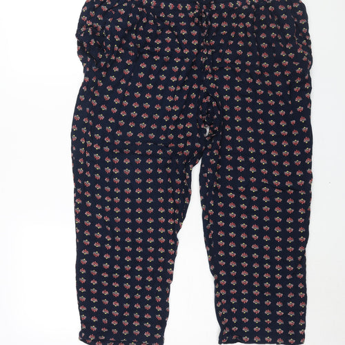 Marks and Spencer Womens Blue Geometric Viscose Harem Trousers Size 18 L25 in Regular Drawstring