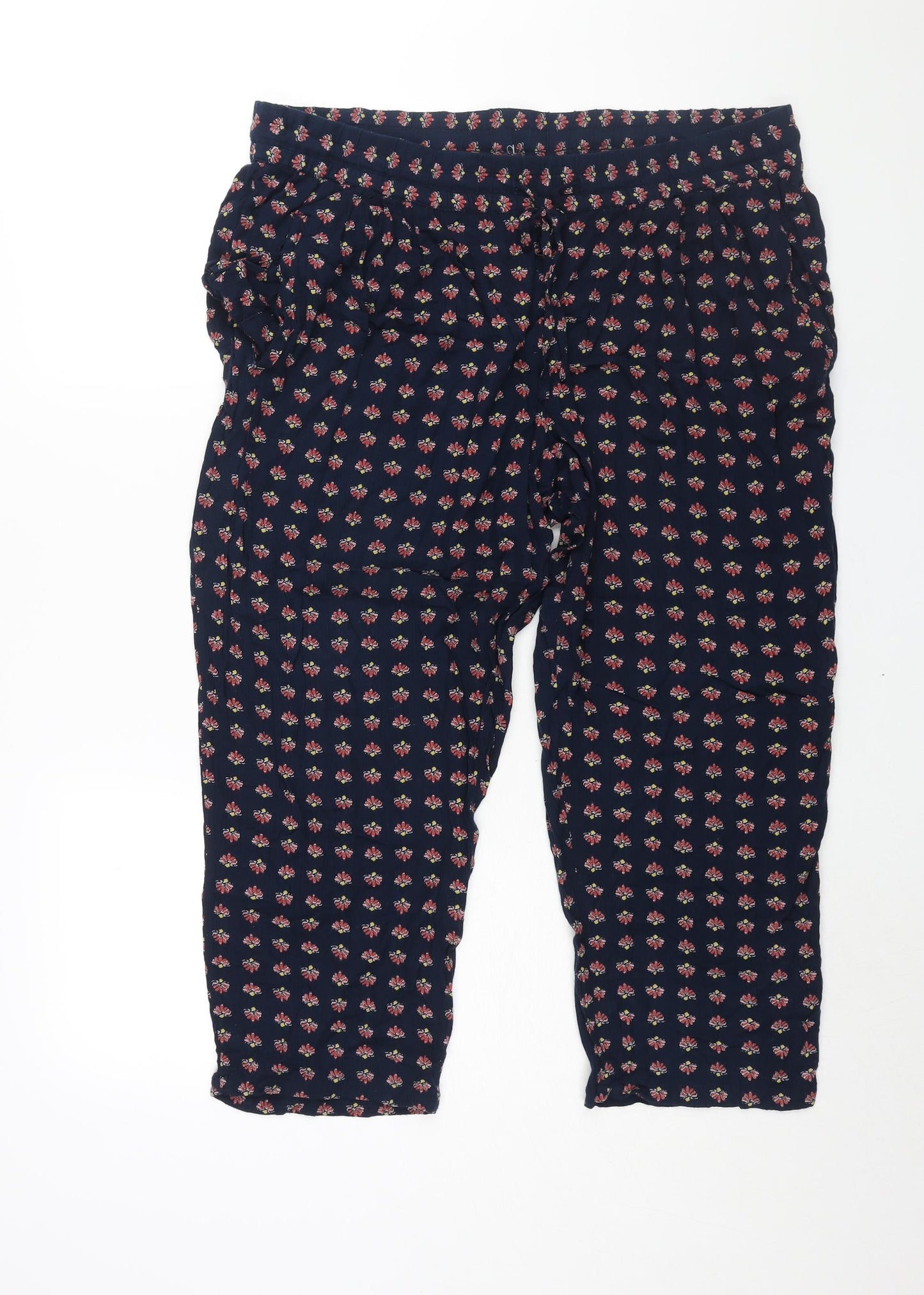 Marks and Spencer Womens Blue Geometric Viscose Harem Trousers Size 18 L25 in Regular Drawstring