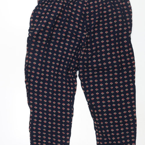 Marks and Spencer Womens Blue Geometric Viscose Harem Trousers Size 18 L25 in Regular Drawstring