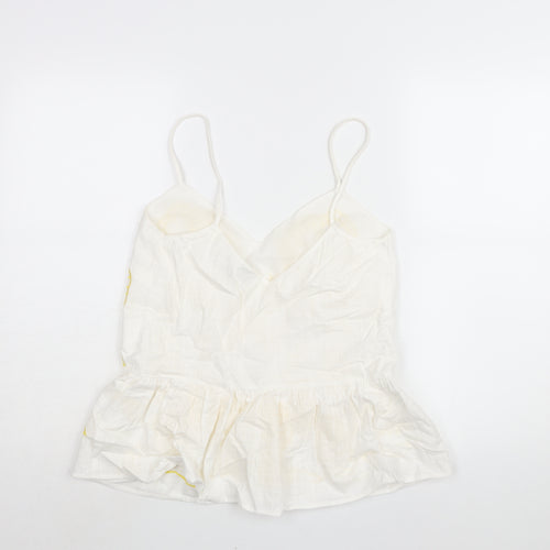 River Island Womens White Cotton Camisole Blouse Size 10 V-Neck - Embroidered Detail Peplum Cut Out