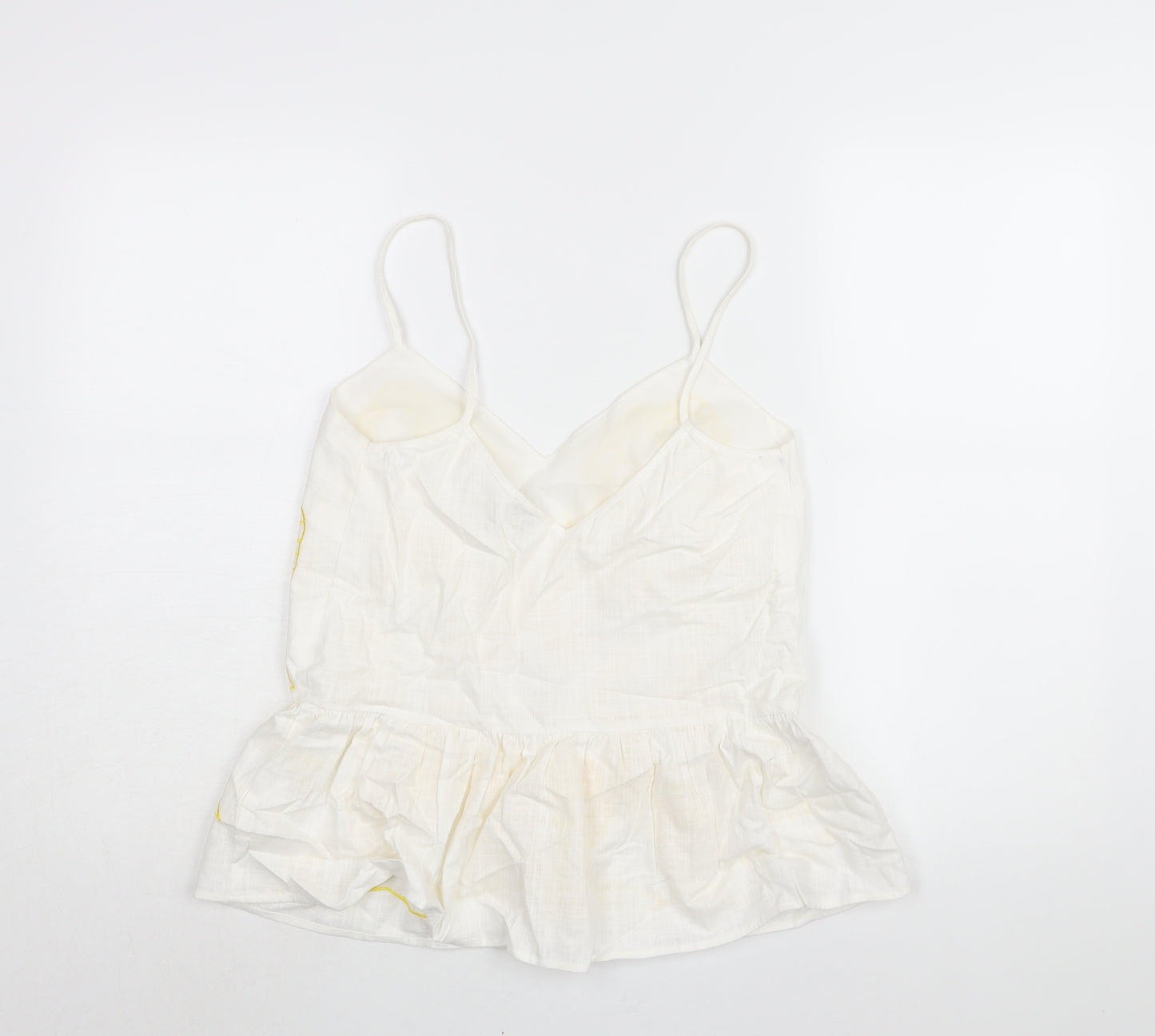 River Island Womens White Cotton Camisole Blouse Size 10 V-Neck - Embroidered Detail Peplum Cut Out